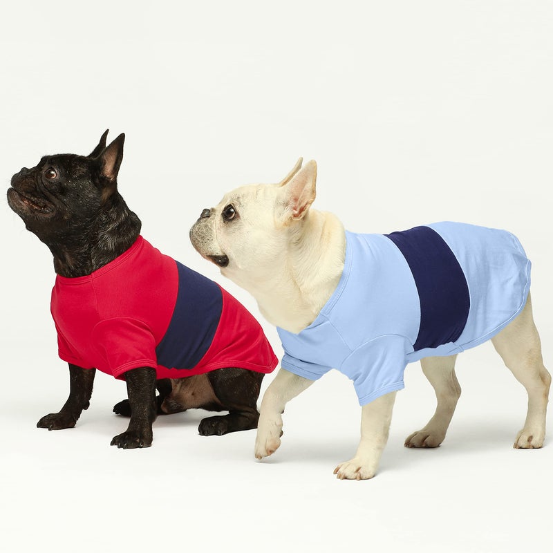 Fitwarm 3 Pack Color Block Striped Dog Shirt, Summer Dog Clothes for Small Dogs, Breathable Lightweight Pet Tshirt with Sleeves, Cat Outfit, Red, Blue, Grey - Image 3