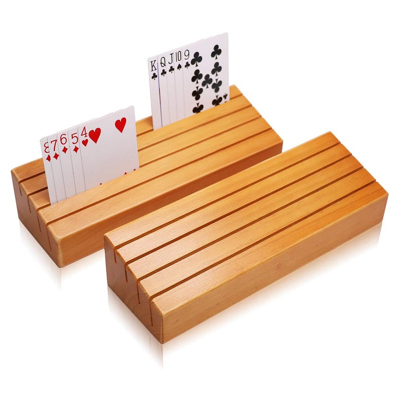 Exqline Wood Playing Card Holders Tray Racks Organizer Set of 2 for Kids Seniors Adults  984In 31Inch Latest Version Portable Enough for Bridge Canasta UNO Card Playing - Image 2