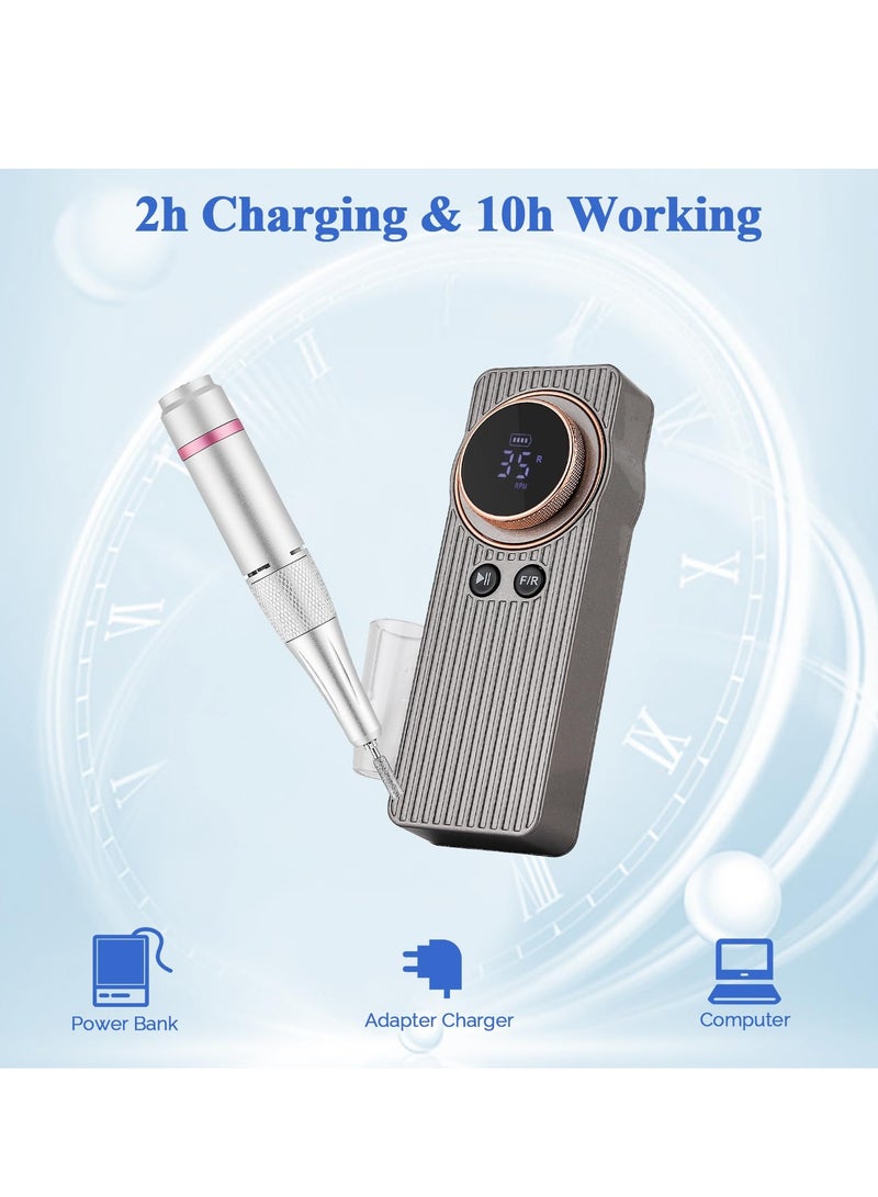 Zikra Cordless Nail Drill Professional 35000 RPM, Rechargeable Electric Nail File Machine E File for Acrylic Nails Gel Polishing Removing, Portable Efile with Bits Kit for Manicure, Silver - Image 5