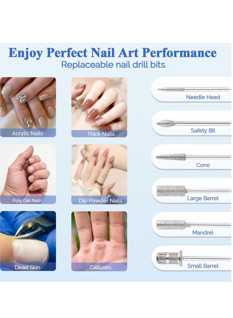 Zikra Cordless Nail Drill Professional 35000 RPM, Rechargeable Electric Nail File Machine E File for Acrylic Nails Gel Polishing Removing, Portable Efile with Bits Kit for Manicure, Silver - Image 4