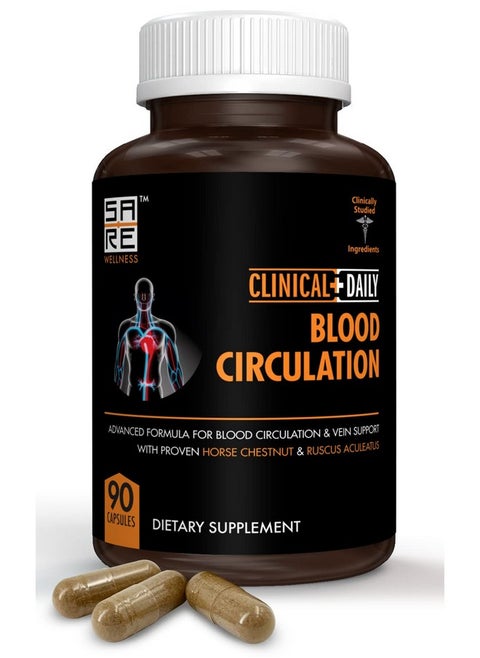 Blood Circulation Supplements. Butchers Broom Horse Chestnut Hawthorn Cayenne Arginine Diosmin Varicose Veins Treatment For Legs. Poor Circulation And Vein Support. 90 Capsules.
