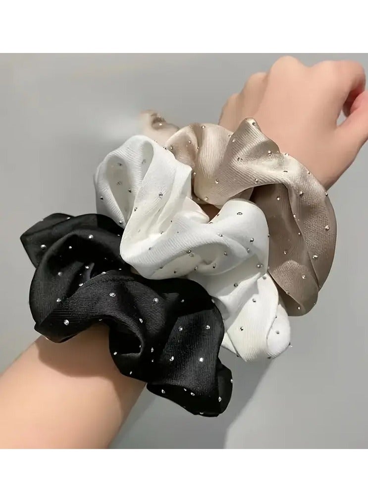 Rozino 3pcs Elegant Satin Hair Scrunchies Set - Soft Fabric Hair Ties with Sequin Accents, Vintage Style, Ideal for Ponytails and Hairstyling, Perfect Valentine'S Day Gift - Image 1