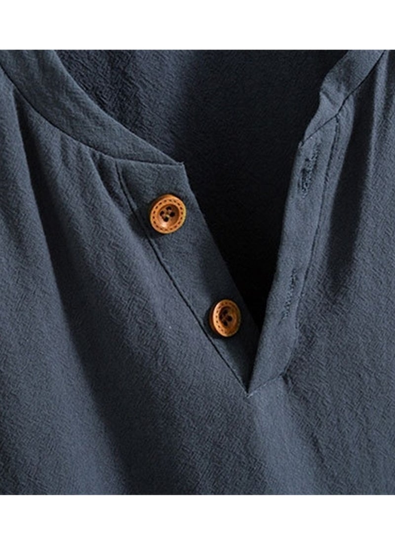 Men's short-sleeved shorts suit summer cotton linen solid color men's T-shirt two-piece suit - Image 4