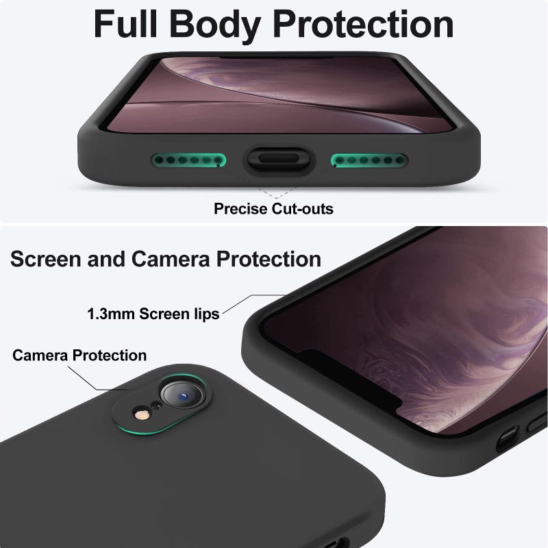 Vooii Compatible with iPhone XR Case, Upgraded Liquid Silicone with [Flat Edges] [Camera Protection] [Soft Anti-Scratch Microfiber Lining] Phone Case for iPhone 10 XR 6.1 inch - Black - Image 4