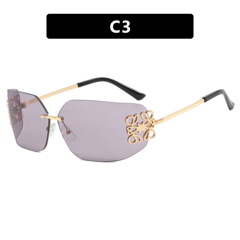 Generic 2024 Frameless Edged Sunglasses Retro Fashion Shades for Women Purple 
