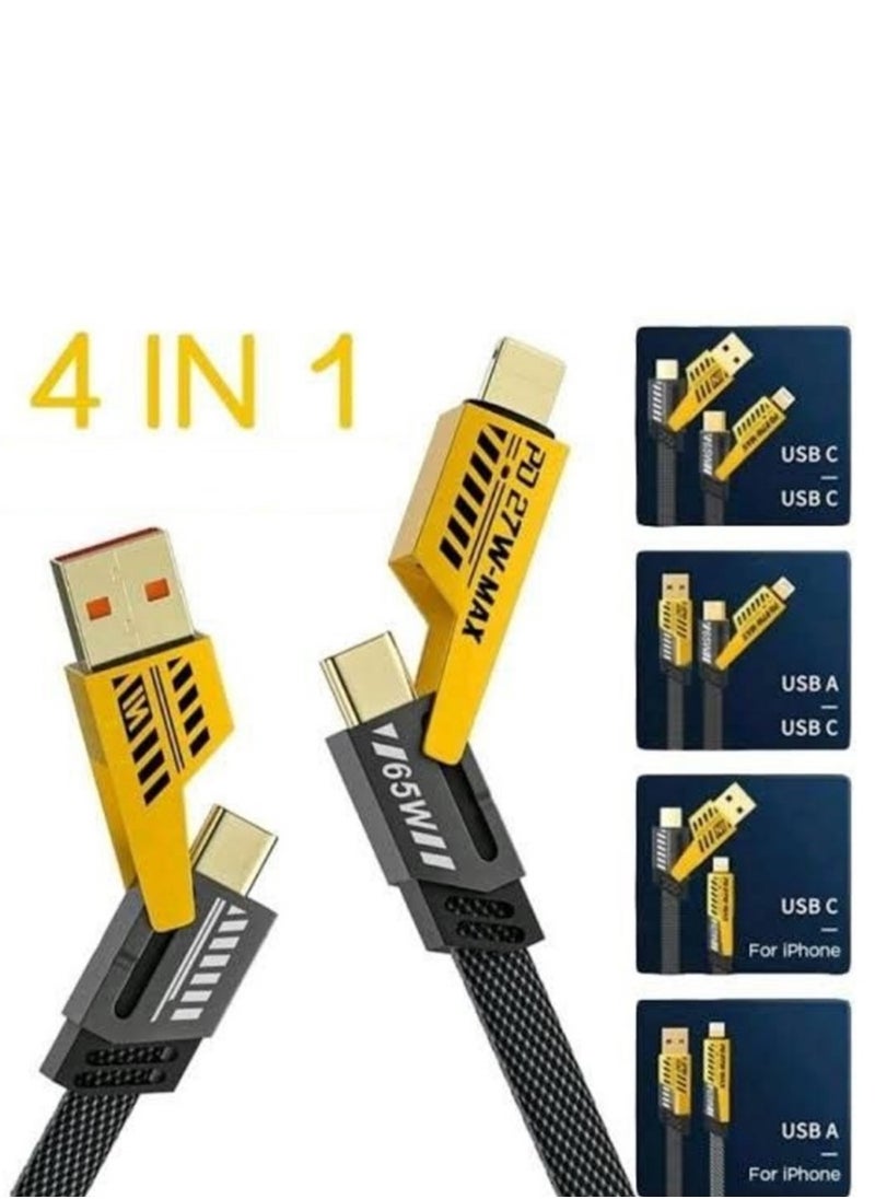Generic 4 in 1 Cable Supports Fast Data Transfer Fast Turbo USB Multi-use Charging Cable: Fast with A/C to 65W Type + 27 PD Nylon Braided with Multiple Ports Compatible with iPhone, Android, Samsung Galaxy with Velcro Lock - Lightning Type C Cable Fast Charging 4 in 1 65W Charger Wire to Multi Type / A Port for iPhone iPad Samsung - Fast Charging Cable Compatible with iPhone 15 Pro Max, iPhone 14 Pro Max, Samsung Galaxy S24 Ultra, Oppo, Realme, Xiaomi and Infinix - Compatible with Models A16,A24,A25,A72,A55,A35 Note Categories - Multi Cable Type C to Type C - Type C to Lightning - Type C to Type A - Lightning to Type A - Supports Transferring Files, Photos and Data from One Phone to Another Type C to Type C (Multiple Colors )  - Image 1