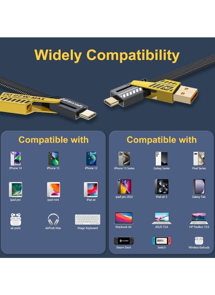 Generic 4 in 1 Cable Supports Fast Data Transfer Fast Turbo USB Multi-use Charging Cable: Fast with A/C to 65W Type + 27 PD Nylon Braided with Multiple Ports Compatible with iPhone, Android, Samsung Galaxy with Velcro Lock - Lightning Type C Cable Fast Charging 4 in 1 65W Charger Wire to Multi Type / A Port for iPhone iPad Samsung - Fast Charging Cable Compatible with iPhone 15 Pro Max, iPhone 14 Pro Max, Samsung Galaxy S24 Ultra, Oppo, Realme, Xiaomi and Infinix - Compatible with Models A16,A24,A25,A72,A55,A35 Note Categories - Multi Cable Type C to Type C - Type C to Lightning - Type C to Type A - Lightning to Type A - Supports Transferring Files, Photos and Data from One Phone to Another Type C to Type C (Multiple Colors )  - Image 3