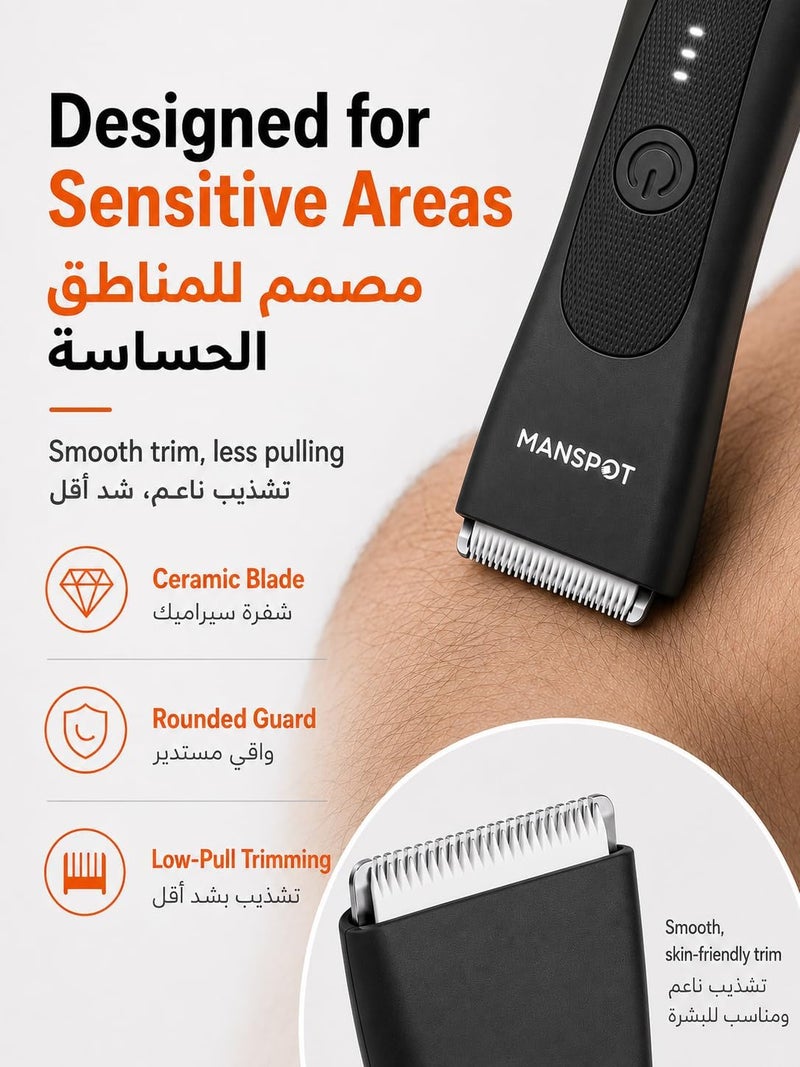 MANSPOT Electric Body Hair Trimmer - Groin Trimmer for Men, Electric Pubic Trimmer Shaver,Kit with 4 Guard,Replaceable Ceramic Blade Heads,Waterproof Wet/Dry Shaver,90 Minutes Shaving Black - Image 3