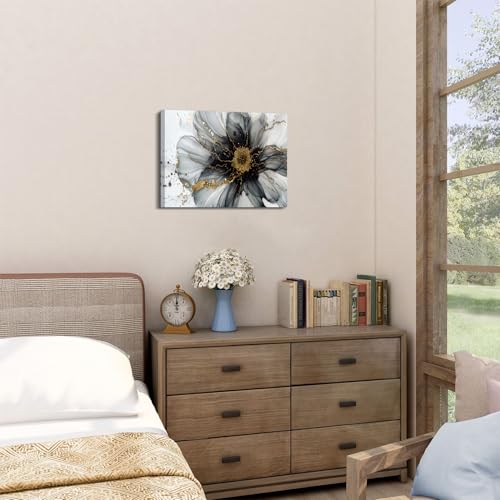 AREBOLO Black and White Abstract Wall Art Flower Wall Decor for Bathroom Living Room, Modern Marble Picture Canvas Prints Painting Minimalist Watercolor Fluid Textured Poster Artwork Home Decorations 12x16” - Image 5