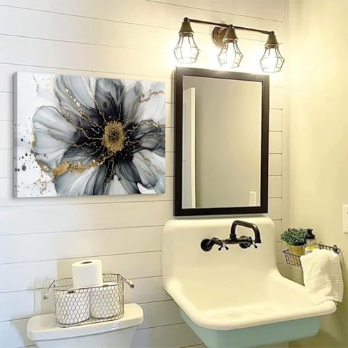 AREBOLO Black and White Abstract Wall Art Flower Wall Decor for Bathroom Living Room, Modern Marble Picture Canvas Prints Painting Minimalist Watercolor Fluid Textured Poster Artwork Home Decorations 12x16” - Image 3