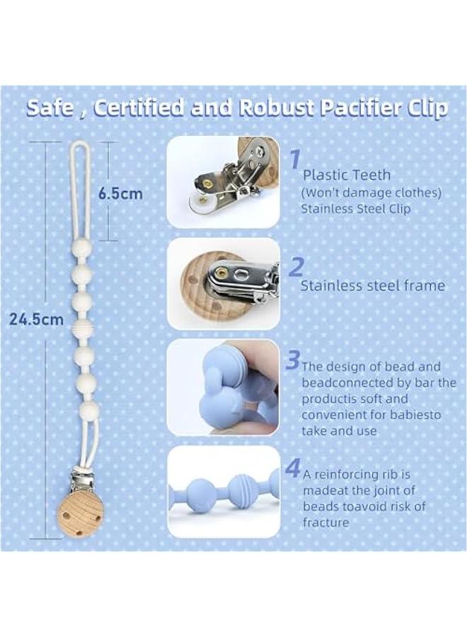 جونيس مشبك لهاية من السيليكون مع حافظة حلمة شفافة، مشابك حامل لهاية ناعمة للأطفال الأولاد والبنات، حامل مشبك لهاية لحفل استقبال المولود، لحديثي الولادة، مجموعة من 4 قطع أزرق وأبيض - Image 2