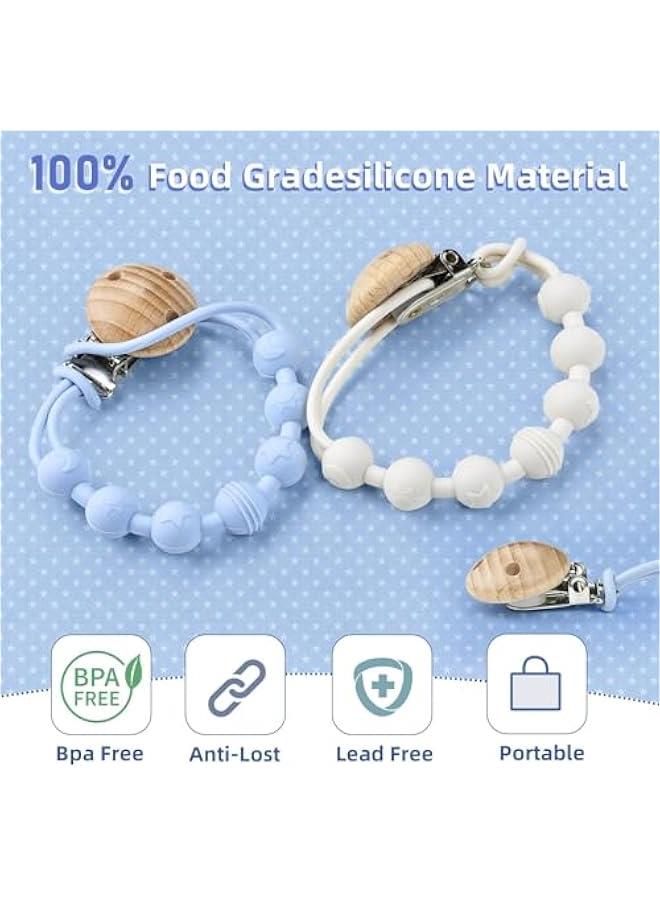 جونيس مشبك لهاية من السيليكون مع حافظة حلمة شفافة، مشابك حامل لهاية ناعمة للأطفال الأولاد والبنات، حامل مشبك لهاية لحفل استقبال المولود، لحديثي الولادة، مجموعة من 4 قطع أزرق وأبيض - Image 3