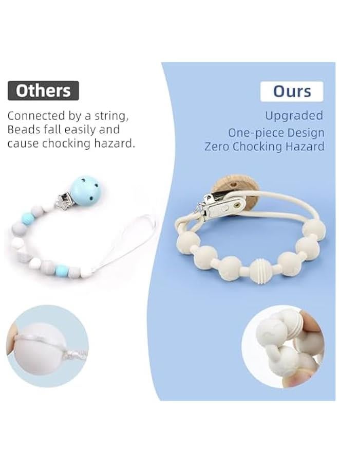 جونيس مشبك لهاية من السيليكون مع حافظة حلمة شفافة، مشابك حامل لهاية ناعمة للأطفال الأولاد والبنات، حامل مشبك لهاية لحفل استقبال المولود، لحديثي الولادة، مجموعة من 4 قطع أزرق وأبيض - Image 4