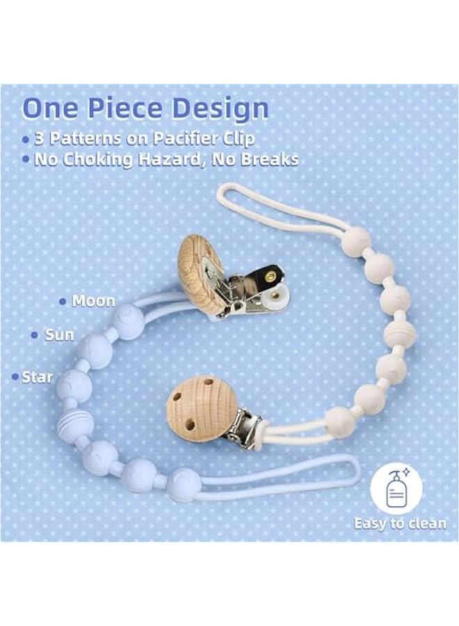 جونيس مشبك لهاية من السيليكون مع حافظة حلمة شفافة، مشابك حامل لهاية ناعمة للأطفال الأولاد والبنات، حامل مشبك لهاية لحفل استقبال المولود، لحديثي الولادة، مجموعة من 4 قطع أزرق وأبيض - Image 5