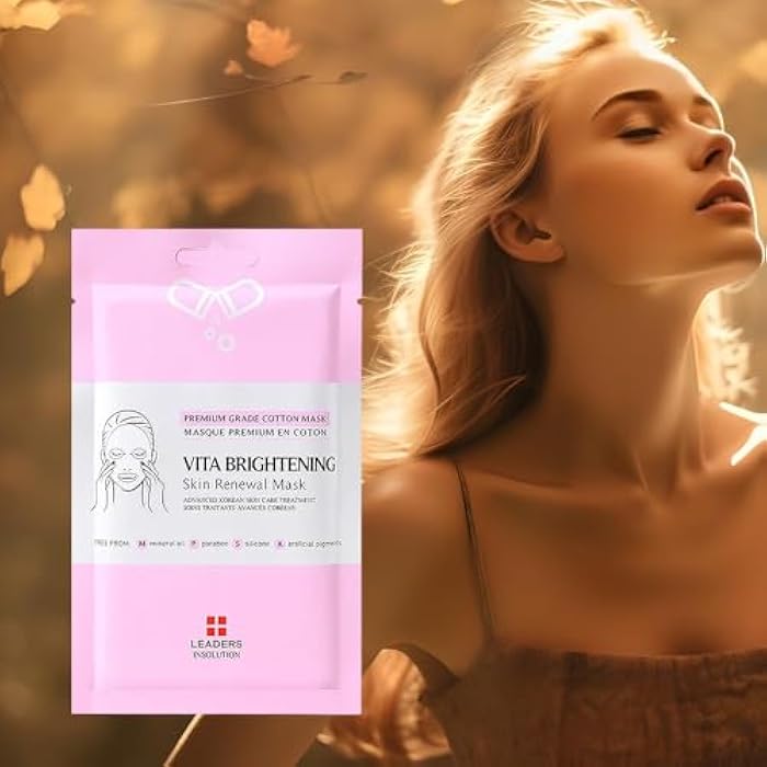 Leaders Insolution VITA Brightening Skin Renewal Mask | Vitamin C & Niacinamide for Dark Spot Reduction and Luminous Glow | 100% Natural Cotton Sheet for Dull Skin (5 Sheets) - Image 2