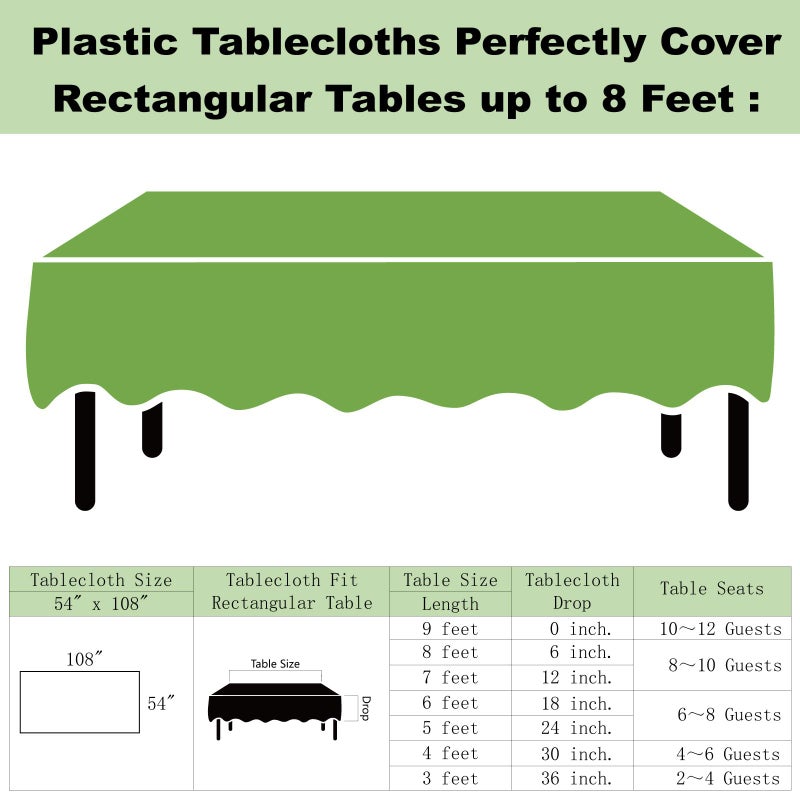 rebdng Plastic Lime Green Tablecloths 3 Pack Emerald Green Disposable Table Covers 54"" x 108"" Sage Green Table Cloths for Jungle Safari Dino Parties Birthdays Weddings  Fits 6 to 8 Foot Rectangle Tables - Image 5