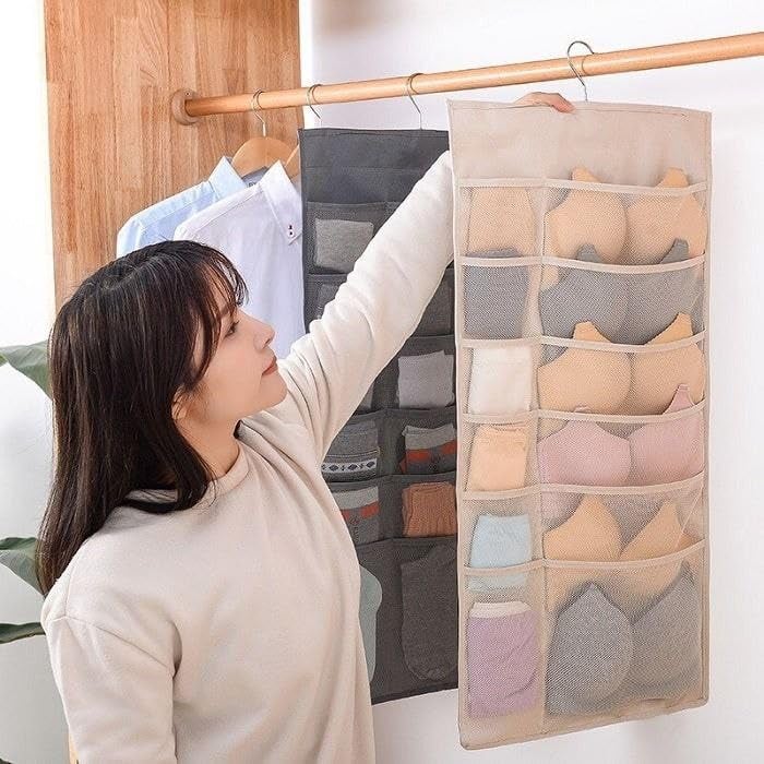 Shrux Double Sided 30 Pockets Clear Hanging Bag Socks Organizer Hanging Wardrobe Panties Socks Hanging Wardrobe Shelves Space Saving Closet Organizer for Women Accessory and Cloth - Image 3