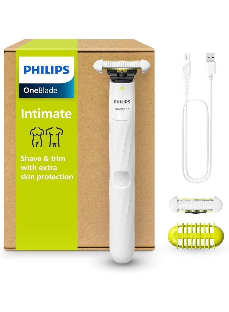 Philips OneBlade Intimate Women and Men Hair Removal Razor for Intimate Area, Armpits and Armpits, Shaves and Trimms, Skin Protection Blade QP1924/30 WHITE - Image 1