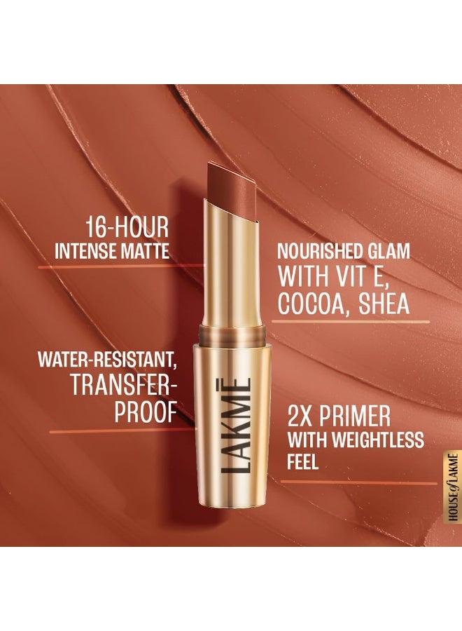 Lakme Powerplay Priming Matte Lipstick, Smooth Matte Finish, Lightweight Lipstick, Smudgeproof, Lasts 16hrs, Hydrates Lips, Caramel Latte, 3.6g - Image 3
