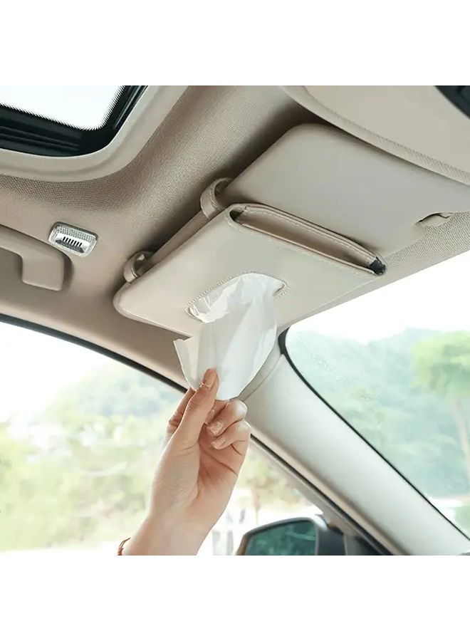 Light Blue PU Leather Car Tissue Box Holder And Sunshade Organizer With Storage Bag - Image 1