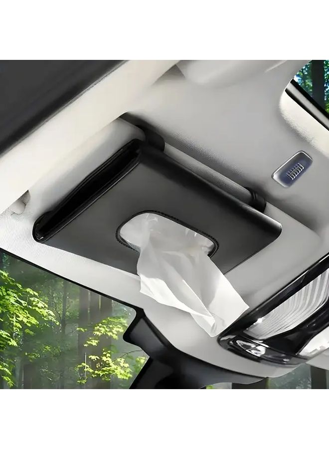 Light Blue PU Leather Car Tissue Box Holder And Sunshade Organizer With Storage Bag - Image 3