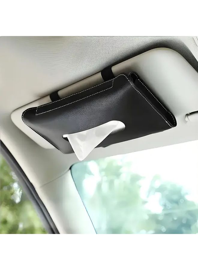 Light Blue PU Leather Car Tissue Box Holder And Sunshade Organizer With Storage Bag - Image 5