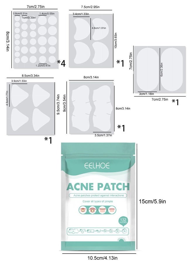 EELHOE Pimple Patches Acne Patches, 5 Sizes 132 Patches Pimple Patches For Face, Chin Or Body, Acne Treatment with Tea Tree And Salicylic Acid, Hydrocolloid Bandages For Acne Skin  - Image 2