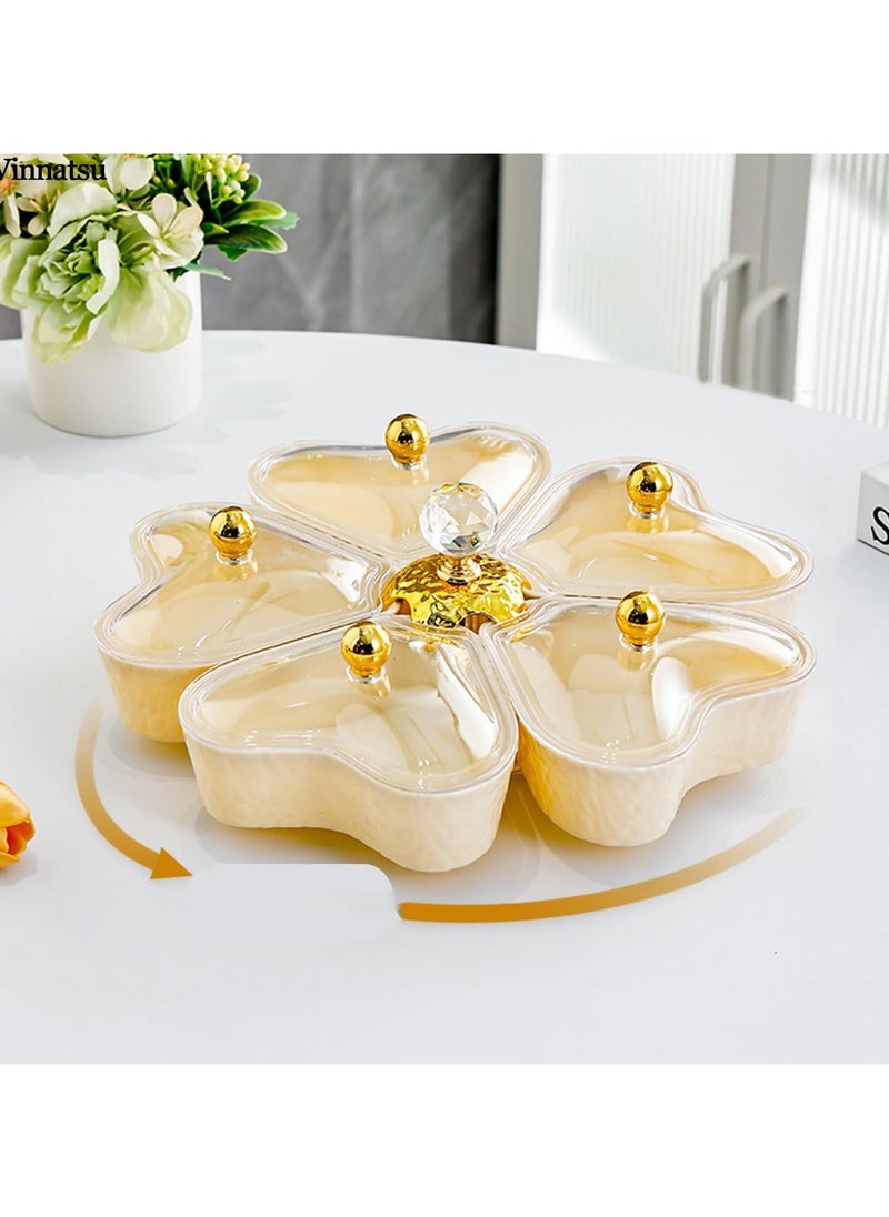 Beauenty Snack Tray, Divided Rotating Serving Tray with Lid, Large Snack Spinner, Appetizer Tray with 5 Removable Compartment, Food Platter for Cookies, Veggie, Candy, Fruit, Relish (Round-360°Spin) (Yellow)  - Image 1
