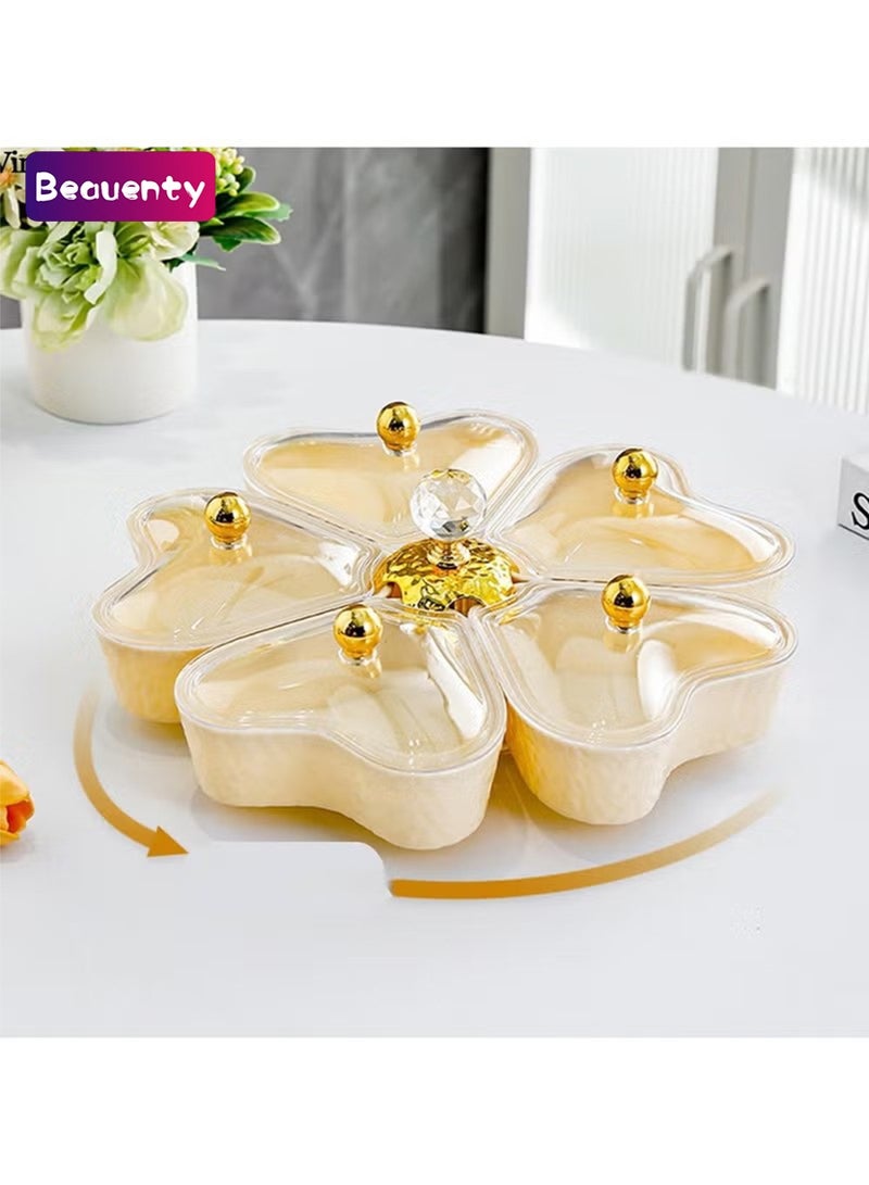 Beauenty Snack Tray, Divided Rotating Serving Tray with Lid, Large Snack Spinner, Appetizer Tray with 5 Removable Compartment, Food Platter for Cookies, Veggie, Candy, Fruit, Relish (Round-360°Spin) (Yellow) - Image 1