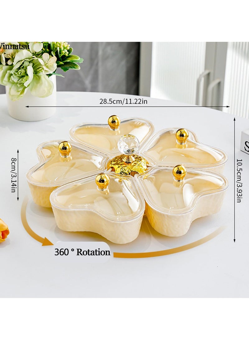 Beauenty Snack Tray, Divided Rotating Serving Tray with Lid, Large Snack Spinner, Appetizer Tray with 5 Removable Compartment, Food Platter for Cookies, Veggie, Candy, Fruit, Relish (Round-360°Spin) (Yellow) - Image 3