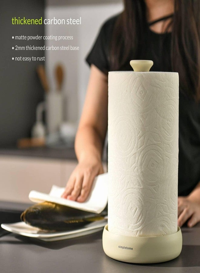 simpletome Paper Towel Holder Countertop Keep It Rolled Up Weighted Base (Matt Cream) - Image 2