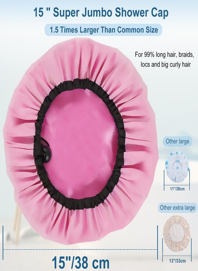 Sheomern 3 Pcs Super Jumbo Satin Lined Shower Cap for Women, Extra Large Adjustable Hair Cap for Braids, Long Hair & Dreadlocks - Image 2