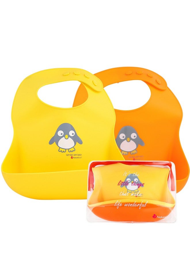 NatureBond Waterproof Baby Bibs, Silicone Weaning Bibs for Babies & Toddlers, Set of 2 w/Carry Pouch | Comfortable Soft 4 buttons Bib - Image 1