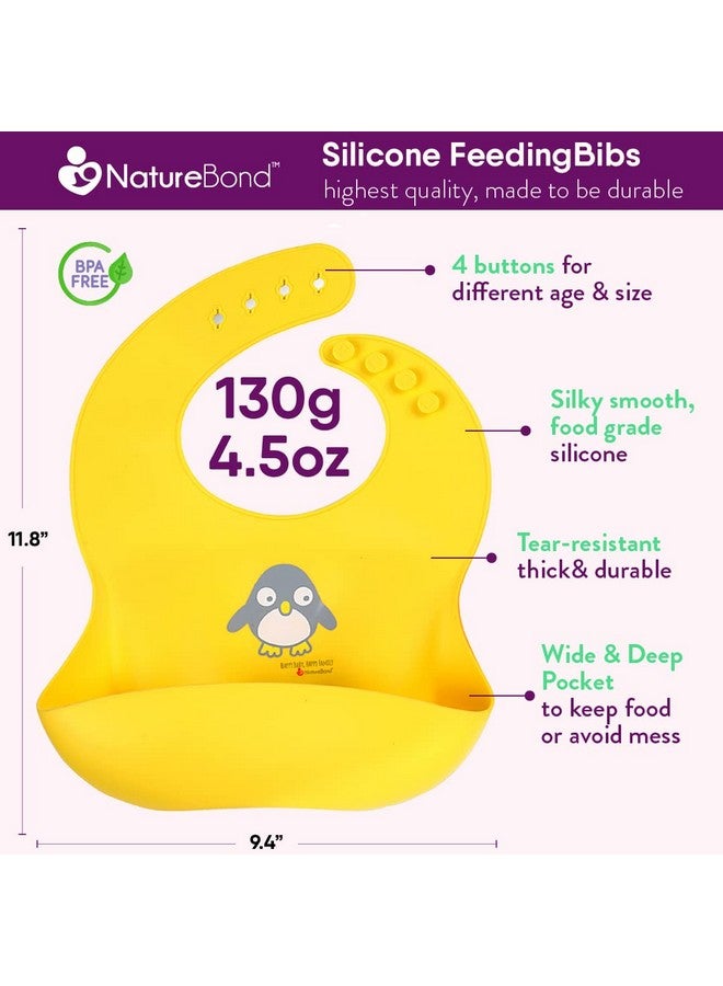 NatureBond Waterproof Baby Bibs, Silicone Weaning Bibs for Babies & Toddlers, Set of 2 w/Carry Pouch | Comfortable Soft 4 buttons Bib - Image 2