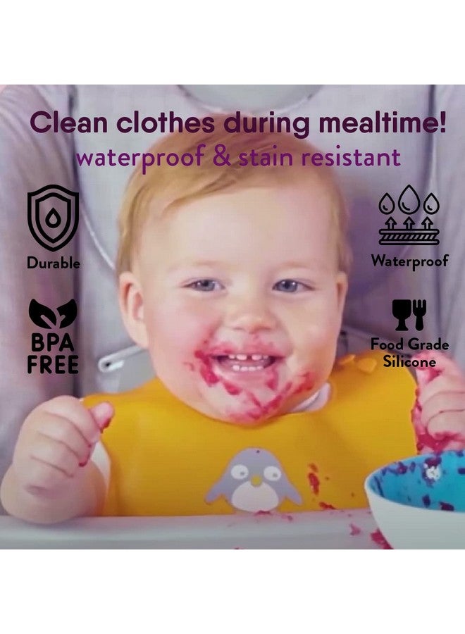 NatureBond Waterproof Baby Bibs, Silicone Weaning Bibs for Babies & Toddlers, Set of 2 w/Carry Pouch | Comfortable Soft 4 buttons Bib - Image 5