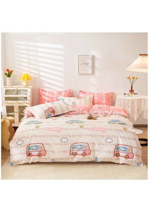 Duvet Cover Set of 4 Bedding Set,4-Piece Cartoon Text