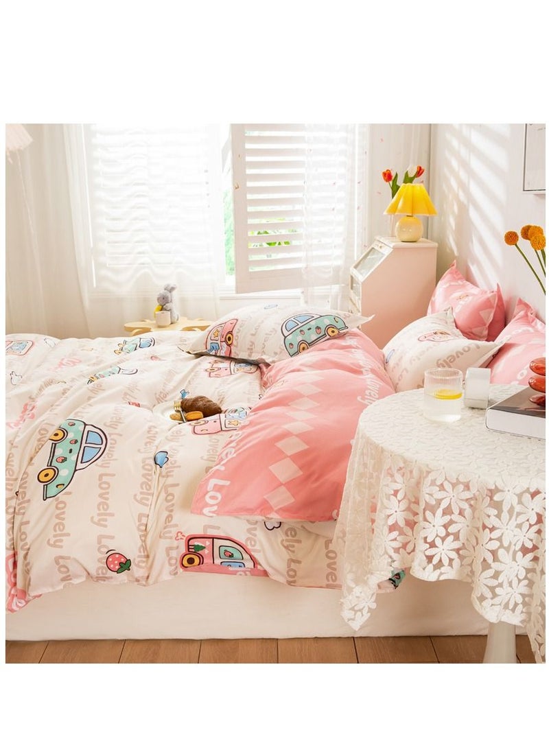 Duvet Cover Set of 4 Bedding Set,4-Piece Cartoon Text