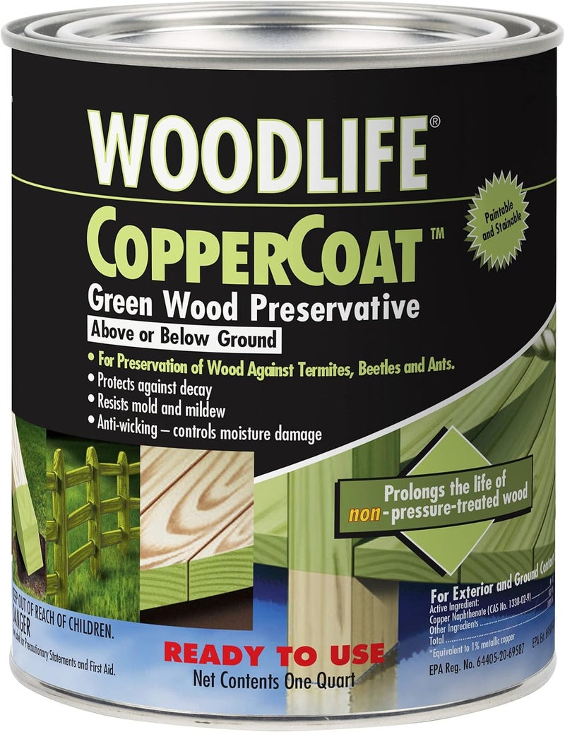 Rust-Oleum Woodlife CopperCoat Green Wood Preservative - Insecticidal Treatment for Termites, Beetles, and Ants - 1 Quart - Image 1