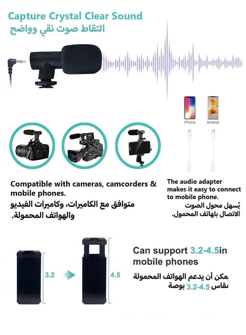 طقم الفلوغ 8 في 1 لهواتف iPhone وAndroid مع حامل ثلاثي القوائم، أضواء LED، ميكروفون، مشبك هاتف، مثبت يدوي، طقم صنع الفيديو للمؤتمرات المرئية، TikTok، YouTube، صور شخصية، البث المباشر - Image 3