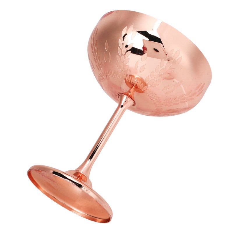 Stainless Steel Goblet: Copper Plated Wheat Ear Engraved Design - Durable & Shatterproof Metal Champagne Cup for Outdoor Entertaining, Daily Meals, Fine Dining - Image 1