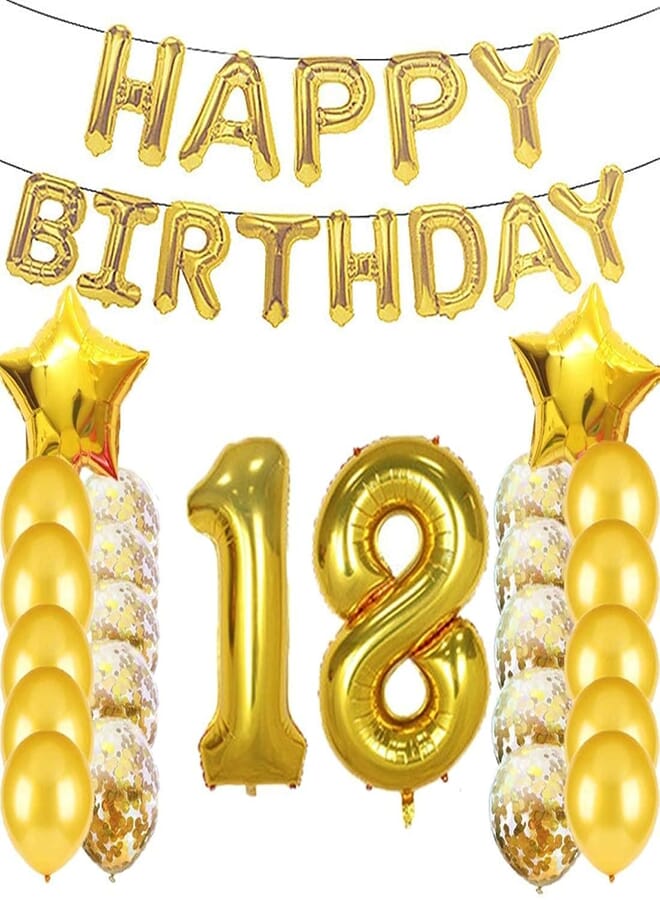 Secret 18th Birthday Decorations Party Supplies,Gold Number 18 Balloons,18th Foil Mylar Balloons Latex Balloon Decoration