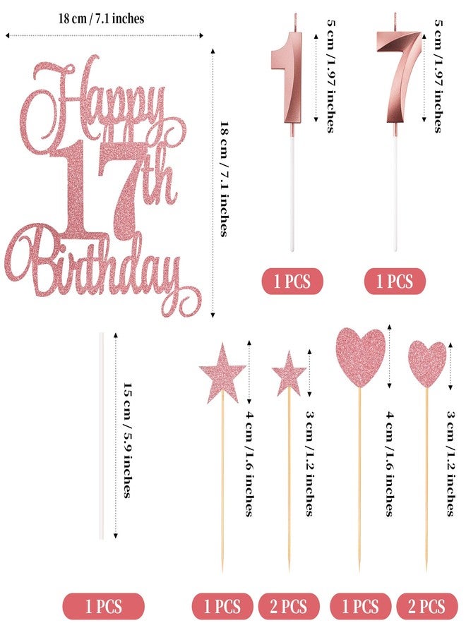 Lecferrarc 17th Birthday Cake Decorations, 17th Birthday Candles Cake Numeral Candles and Glitter Happy 17th Birthday Cake Toppers Set for Birthday Party Supplies (Rose Gold) - Image 2