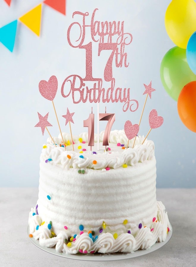 Lecferrarc 17th Birthday Cake Decorations, 17th Birthday Candles Cake Numeral Candles and Glitter Happy 17th Birthday Cake Toppers Set for Birthday Party Supplies (Rose Gold) - Image 5