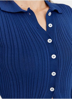 trendyol Navy Blue Soft Textured Polo Neck Knitwear Cardigan TWOAW20HI0070  - Image 4