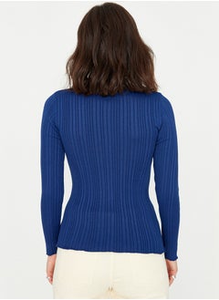 trendyol Navy Blue Soft Textured Polo Neck Knitwear Cardigan TWOAW20HI0070  - Image 5