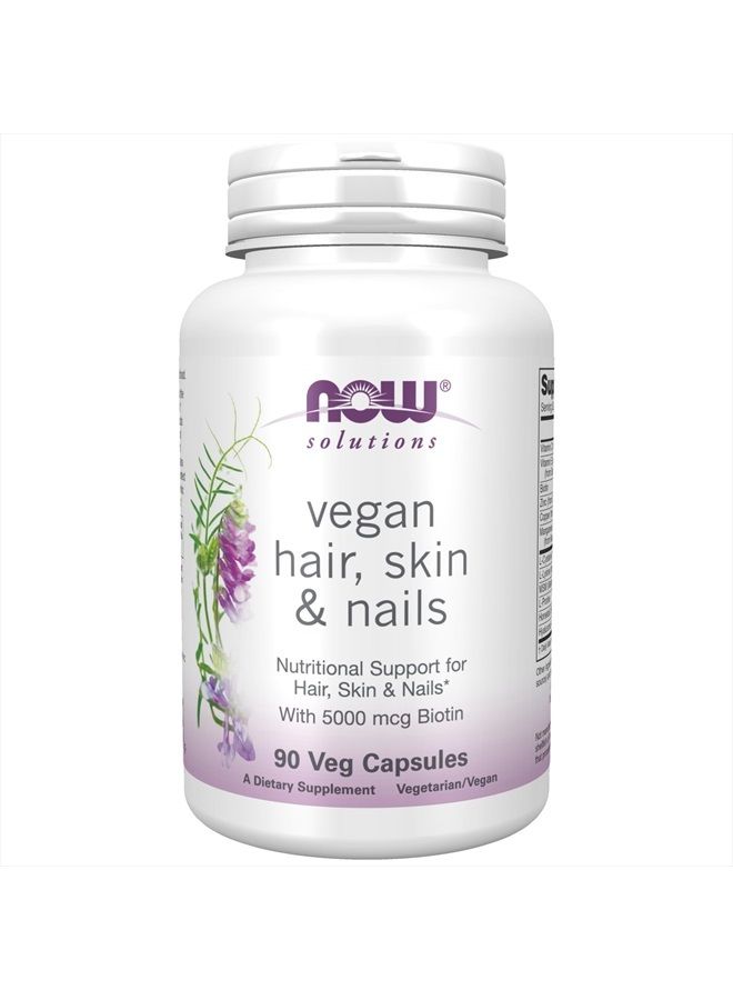 now Solutions, Vegan Hair, Skin & Nails, Nutritional Support with 5,000 mcg Biotin, 90 Veg Capsules  - Image 1