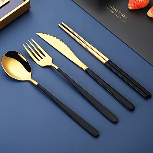 Iktu Premium Gold Plated 304 Stainless Steel Knife Fork Spoon Chopstick Set Flatware Dinnerware Cutlery Tableware Set (Black) - Image 5