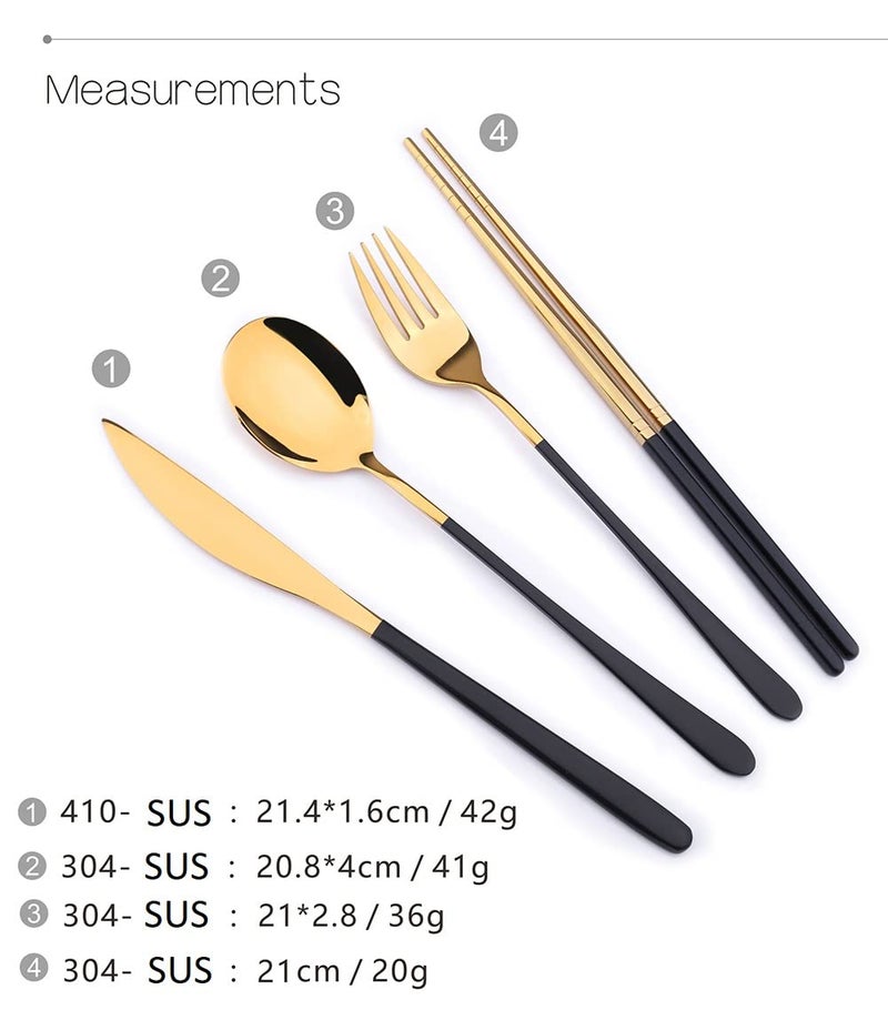 Iktu Premium Gold Plated 304 Stainless Steel Knife Fork Spoon Chopstick Set Flatware Dinnerware Cutlery Tableware Set (Black) - Image 2