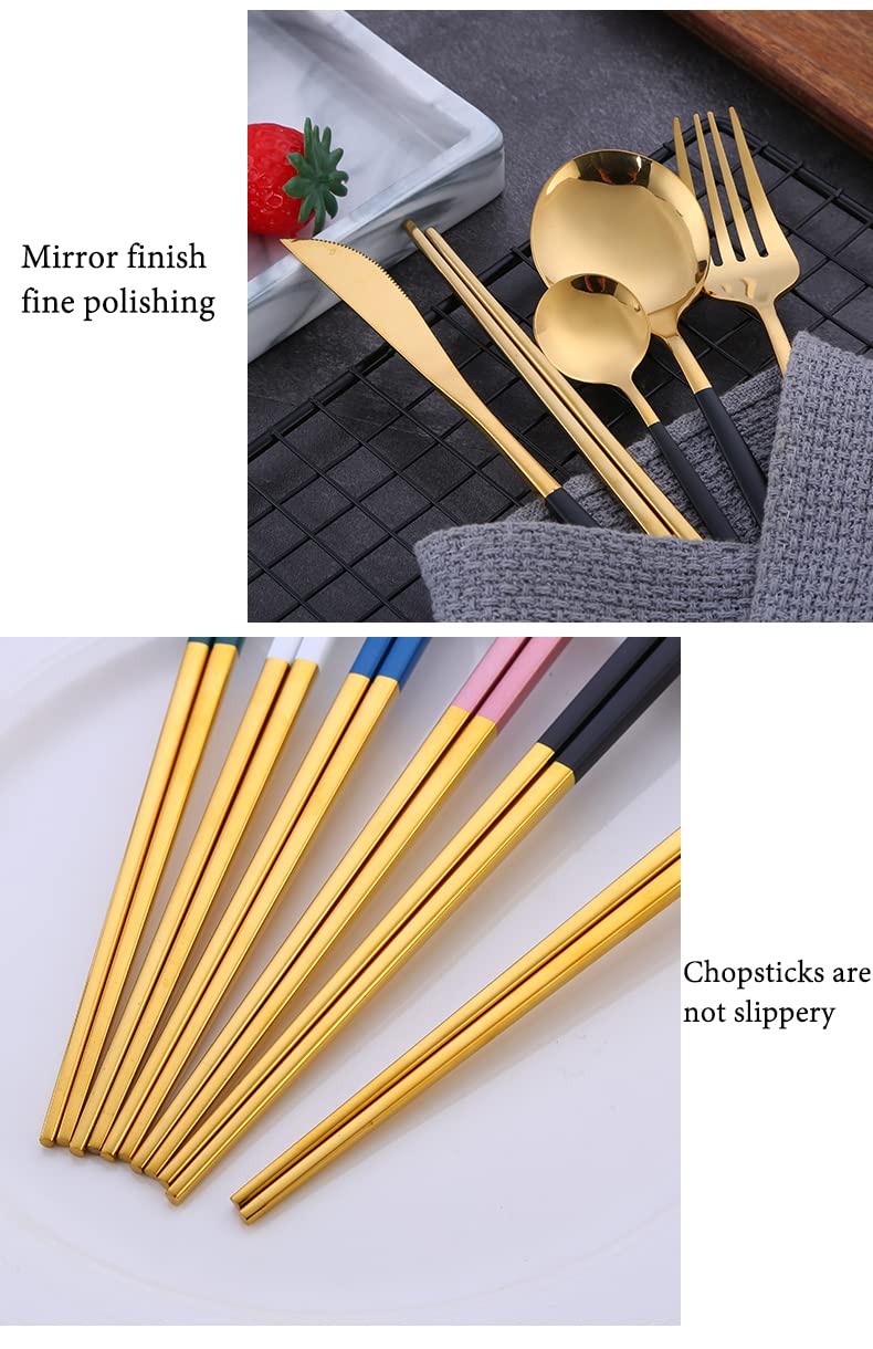 Iktu Premium Gold Plated 304 Stainless Steel Knife Fork Spoon Chopstick Set Flatware Dinnerware Cutlery Tableware Set (Black) - Image 4