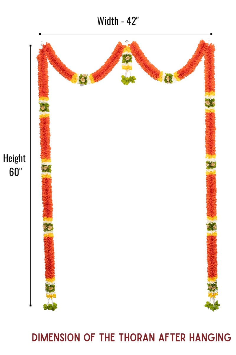 Daedal crafters Mini Thoma Doorway Flower Toran for Main Door Entrance, Reusable Thoran for Mandir & Living Room Décor, Bandarwal for Festival Decoration, Flower Hanging for Home Décor (42x60 inch) - Image 3